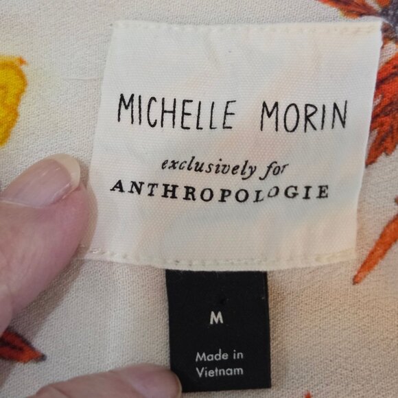 Michelle Morin For Anthropologie Blouse Sz M Floral Tiger Print Wrap Tie Waist - Picture 13 of 14